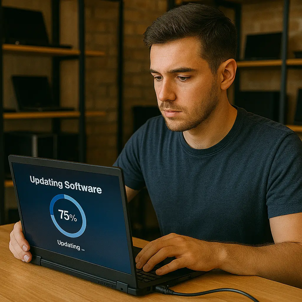 Técnico instalando un nuevo componente en una computadora de escritorio.